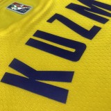 NBA 75th Anniversary Los Angeles Lakers Yellow Round Neck #0 KUZMA Jersey High Quality Name and Number Print