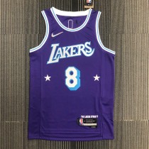 NBA Season 2022 75th Anniversary Los Angeles Lakers Purple Round Neck #8 BRYANT Jersey High Quality Name and Number Print
