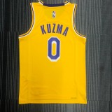 NBA 75th Anniversary Los Angeles Lakers Yellow Round Neck #0 KUZMA Jersey High Quality Name and Number Print