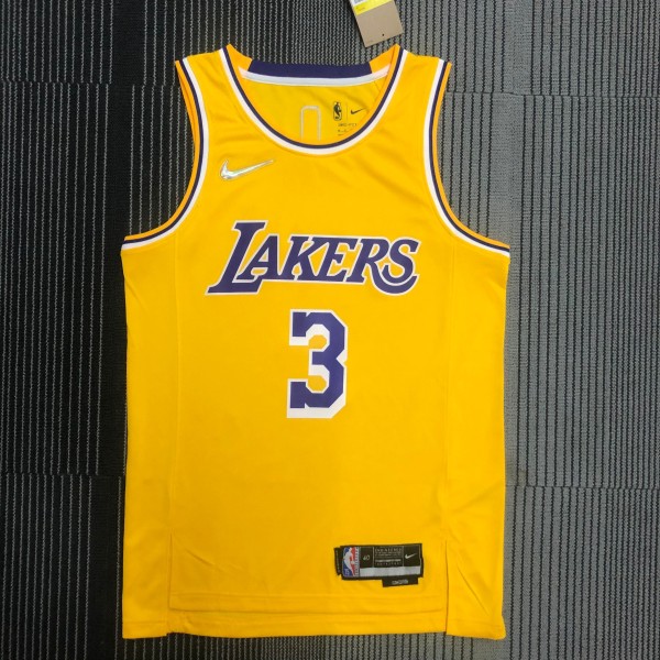 NBA 75th Anniversary Los Angeles Lakers Yellow Round Neck #3 DAVIS Jersey High Quality Name and Number Print