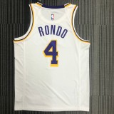 NBA Men Los Angeles Lakers #4 RONDO Retro White Round Neck Jersey High Quality Name and Number Print