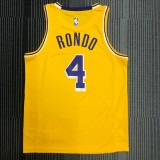 NBA Men Los Angeles Lakers Retro Yellow Round Neck #4 RONDO Jersey High Quality Name and Number Print