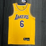 NBA 75th Anniversary Los Angeles Lakers Yellow Round Neck #6 JAMES Jersey High Quality Name and Number Print