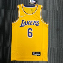 NBA 75th Anniversary Los Angeles Lakers Yellow Round Neck #6 JAMES Jersey High Quality Name and Number Print