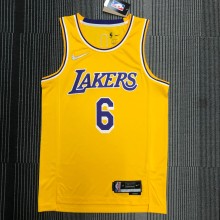 NBA 75th Anniversary Los Angeles Lakers Yellow Round Neck #6 JAMES Jersey High Quality Name and Number Print