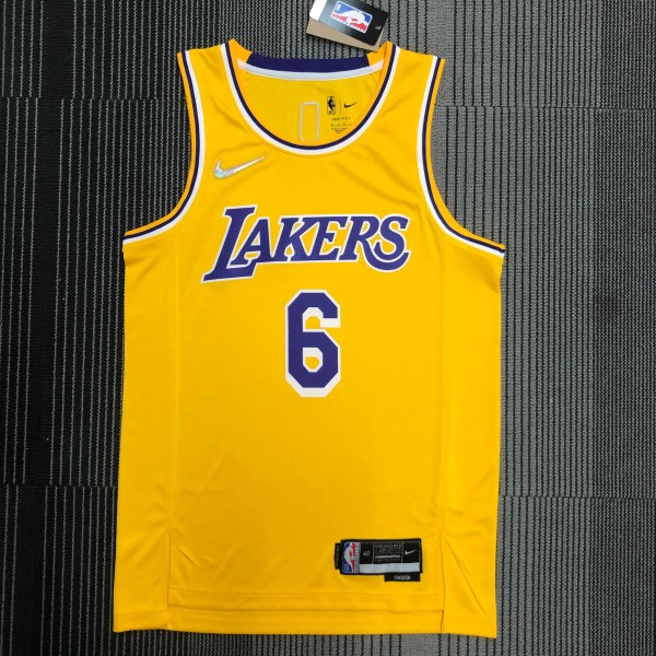 NBA 75th Anniversary Los Angeles Lakers Yellow Round Neck #6 JAMES Jersey High Quality Name and Number Print