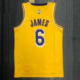 NBA 75th Anniversary Los Angeles Lakers Yellow Round Neck #6 JAMES Jersey High Quality Name and Number Print