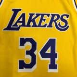 NBA 75th Anniversary Los Angeles Lakers Yellow Round Neck #34 O'NEAL Jersey High Quality Name and Number Print