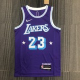 NBA Season 2022 75th Anniversary Los Angeles Lakers Purple Round Neck #23 JAMES Jersey High Quality Name and Number Print