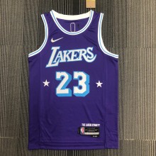 NBA Season 2022 75th Anniversary Los Angeles Lakers Purple Round Neck #23 JAMES Jersey High Quality Name and Number Print