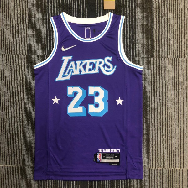 NBA Season 2022 75th Anniversary Los Angeles Lakers Purple Round Neck #23 JAMES Jersey High Quality Name and Number Print