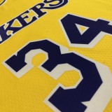 NBA 75th Anniversary Los Angeles Lakers Yellow Round Neck #34 O'NEAL Jersey High Quality Name and Number Print