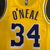 NBA 75th Anniversary Los Angeles Lakers Yellow Round Neck #34 O'NEAL Jersey High Quality Name and Number Print