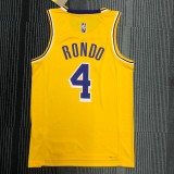 NBA 75th Anniversary Los Angeles Lakers Yellow Round Neck #4 RONDO Jersey High Quality Name and Number Print