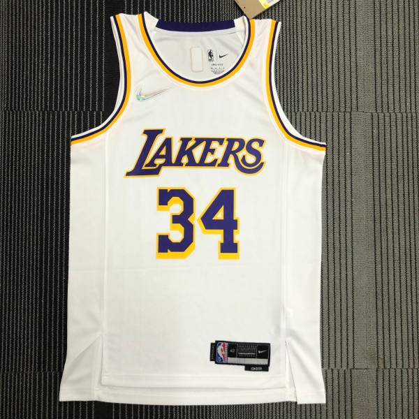 NBA 75th Anniversary Los Angeles Lakers White Round Neck #34 O'NEAL Jersey High Quality Name and Number Print