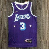 NBA Season 2022 75th Anniversary Los Angeles Lakers Purple Round Neck #3 DAVIS Jersey High Quality Name and Number Print