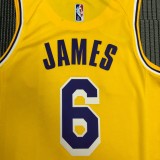 NBA 75th Anniversary Los Angeles Lakers Yellow Round Neck #6 JAMES Jersey High Quality Name and Number Print