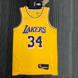 NBA 75th Anniversary Los Angeles Lakers Yellow Round Neck #34 O'NEAL Jersey High Quality Name and Number Print