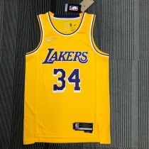 NBA 75th Anniversary Los Angeles Lakers Yellow Round Neck #34 O'NEAL Jersey High Quality Name and Number Print