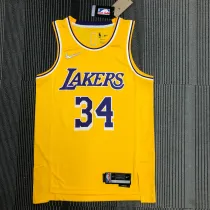 NBA 75th Anniversary Los Angeles Lakers Yellow Round Neck #34 O'NEAL Jersey High Quality Name and Number Print