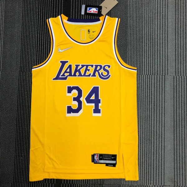 NBA 75th Anniversary Los Angeles Lakers Yellow Round Neck #34 O'NEAL Jersey High Quality Name and Number Print