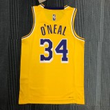 NBA 75th Anniversary Los Angeles Lakers Yellow Round Neck #34 O'NEAL Jersey High Quality Name and Number Print