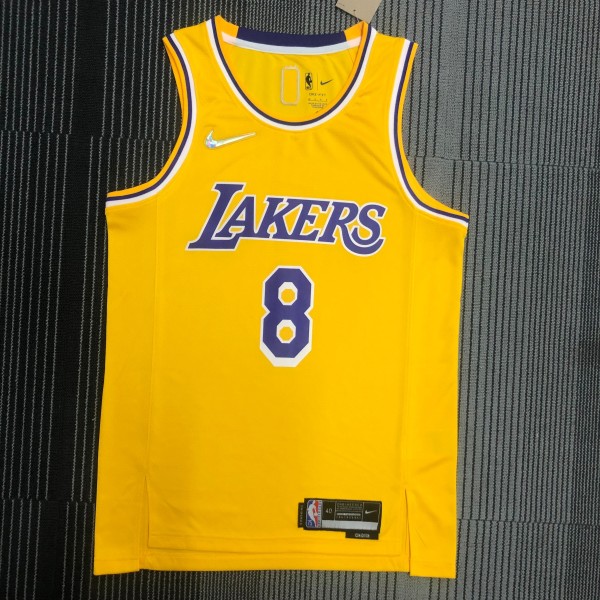 NBA 75th Anniversary Los Angeles Lakers Yellow Round Neck #8 BRYANT Jersey High Quality Name and Number Print