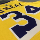 NBA 75th Anniversary Los Angeles Lakers Yellow Round Neck #34 O'NEAL Jersey High Quality Name and Number Print