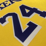 NBA 75th Anniversary Los Angeles Lakers Yellow Round Neck #24 BRYANT Jersey High Quality Name and Number Print