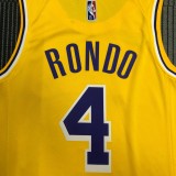 NBA 75th Anniversary Los Angeles Lakers Yellow Round Neck #4 RONDO Jersey High Quality Name and Number Print