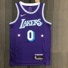 NBA Season 2022 75th Anniversary Los Angeles Lakers Purple Round Neck #0 WESTBROOK Jersey High Quality Name and Number Print