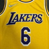 NBA 75th Anniversary Los Angeles Lakers Yellow Round Neck #6 JAMES Jersey High Quality Name and Number Print