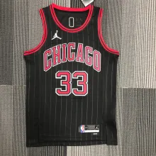 NBA Men 75th Anniversary Chicago Bulls Black with Jordan Logo #33 PIPPEN Jersey High Quality Name and Number Print
