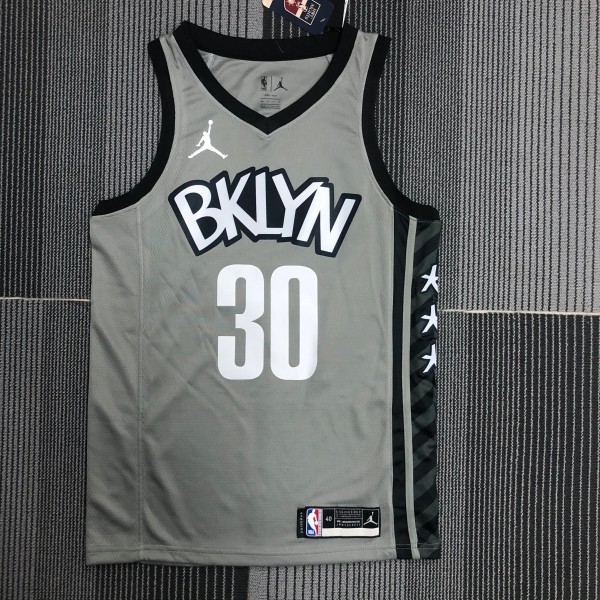 NBA Men Brooklyn Nets Grey with Jordan Logo #30 CURRY Jersey High Quality Name and Number Print