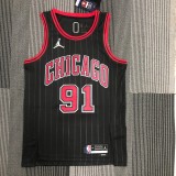 NBA Men 75th Anniversary Chicago Bulls Black with Jordan Logo #91 RODMAN Jersey High Quality Name and Number Print