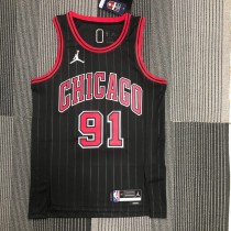 NBA Men 75th Anniversary Chicago Bulls Black with Jordan Logo #91 RODMAN Jersey High Quality Name and Number Print