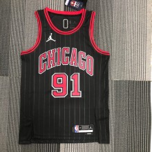 NBA Men 75th Anniversary Chicago Bulls Black with Jordan Logo #91 RODMAN Jersey High Quality Name and Number Print