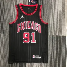 NBA Men 75th Anniversary Chicago Bulls Black with Jordan Logo #91 RODMAN Jersey High Quality Name and Number Print