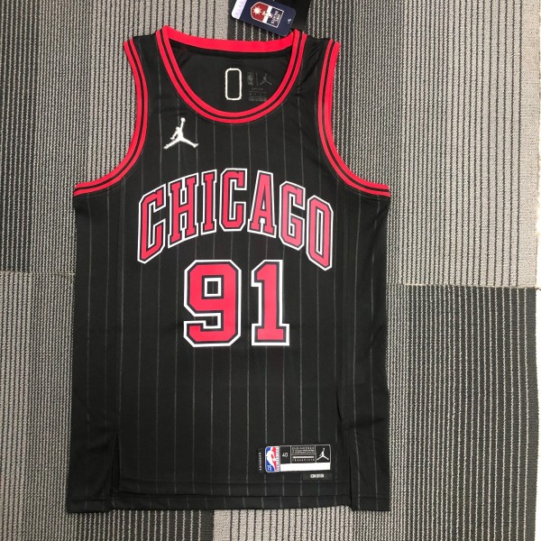 NBA Men 75th Anniversary Chicago Bulls Black with Jordan Logo #91 RODMAN Jersey High Quality Name and Number Print