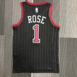 NBA Men 75th Anniversary Chicago Bulls Black with Jordan Logo #1 ROSE Jersey High Quality Name and Number Print