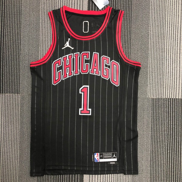 NBA Men 75th Anniversary Chicago Bulls Black with Jordan Logo #1 ROSE Jersey High Quality Name and Number Print