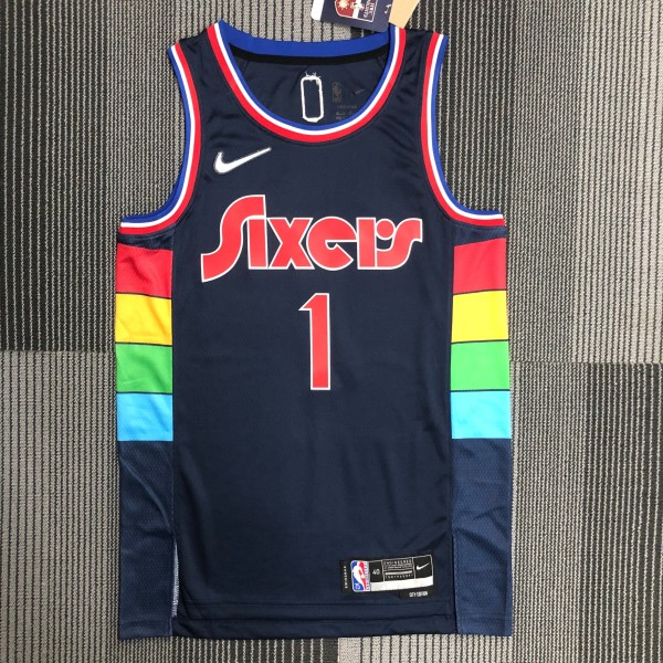 NBA Men 75th Anniversary Season 2022 Philadelphia 76ers Dark Blue #1 HARDEN Jersey High Quality Name and Number Print