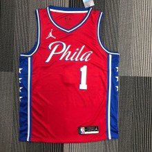 NBA Men Philadelphia 76ers Red #1 HARDEN Jersey with Jordan Logo High Quality Name and Number Print