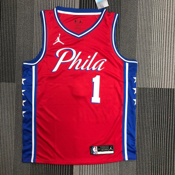 NBA Men Philadelphia 76ers Red #1 HARDEN Jersey with Jordan Logo High Quality Name and Number Print