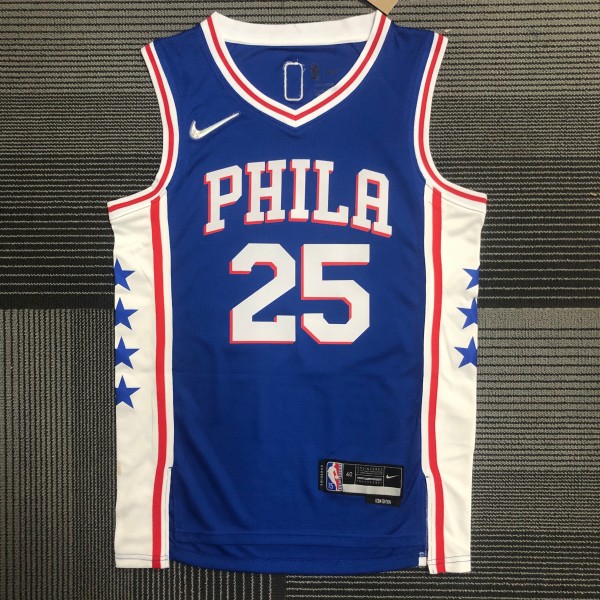 NBA Men 75th Anniversary Season 2022 Philadelphia 76ers Blue V-neck  #25 SIMMONS Jersey High Quality Name and Number Print