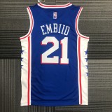NBA Men 75th Anniversary Season 2022 Philadelphia 76ers Blue V-neck  #21 EMBIID Jersey High Quality Name and Number Print