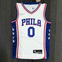 NBA Men 75th Anniversary Season 2022 Philadelphia 76ers White V-neck  #0 MAXEY Jersey High Quality Name and Number Print