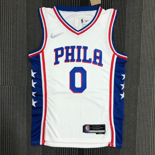 NBA Men 75th Anniversary Season 2022 Philadelphia 76ers White V-neck  #0 MAXEY Jersey High Quality Name and Number Print