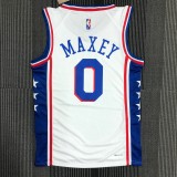 NBA Men 75th Anniversary Season 2022 Philadelphia 76ers White V-neck  #0 MAXEY Jersey High Quality Name and Number Print