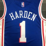 NBA Men 75th Anniversary Season 2022 Philadelphia 76ers Blue V-neck  #1 HARDEN Jersey High Quality Name and Number Print
